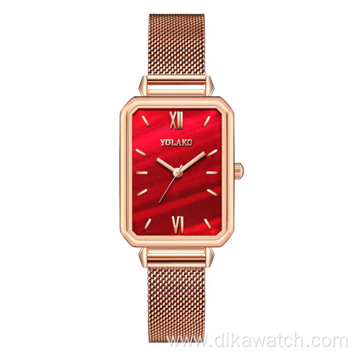 Hot Sale Luxury Ladies Wrist Watch Classic Square Green Watch Quartz Fashion Analog Mesh Stainless Steel Women Clock Relojes